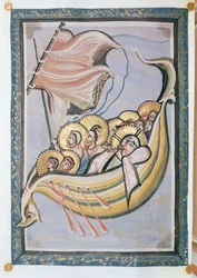 Der Sturm auf See, aus dem Evangelium der Äbtissin Hitda, ca. 1020